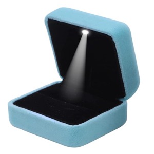 Hộp Quà Tặng Trưng Bày Trang Sức Nhung Xanh Nhạt Đèn LED Tùy Chỉnh Sang Trọng Sinh Thái Bán Sỉ Cho Nhẫn Đính Hôn Cầu Hôn Hộp Nhẫn Cưới - Product Image 3
