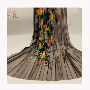 Customized Pattern 100%polyester Chiffon Imitated Silk Pleat Fabric For Dress