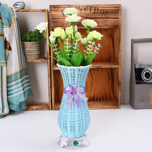 Maceta de flores secas de ratán de simulación de plástico con lazo colorido simple creativo barato de alta calidad - Product Image 6