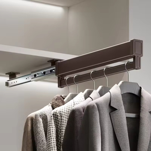 Rak Celana Serbaguna dari Aluminium yang Dipasang di Atas, Hemat Ruang, Rel Geser Logam, Rak Celana Tarik, Gantungan Baju - Product Image 1
