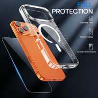 Kit de protection pour téléphone portable Heybingo 3 en 1, protection d'écran en verre trempé, film pour objectif d'appareil photo, coque en TPU souple, couverture complète