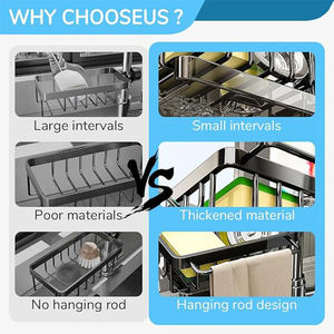 Support de rangement multifonctionnel et réglable pour éponge, détachable, pour robinet d'évier de cuisine - Product Image 3