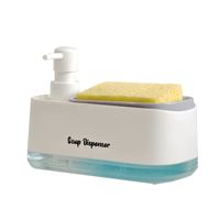 Dispenser Sabun Plastik 2-in-1 Penggunaan Ganda untuk Sabun Cuci Tangan dan Deterjen dengan Tempat Spons Cocok untuk Rumah dan Dapur