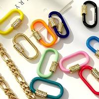 Fermoir mousqueton ovale plaqué or 18 carats avec émail et zircon pavé, à visser, pour la fabrication de colliers et bracelets - Vente en gros