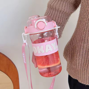 Eco-Friendly PC Plastic <b>Back</b> School Children's Cartoon <b>Drop</b>-proof Straw Cap Water Bottle Simple Style Portable - Product Image 2