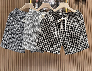 Shorts pour hommes à motif pied-de-poule, décontractés, coupe ample, taille élastique avec cordon de serrage, shorts d'été vintage en tricot texturé noir et <span class=keywords><strong>blanc</strong></span> - Product Image 3