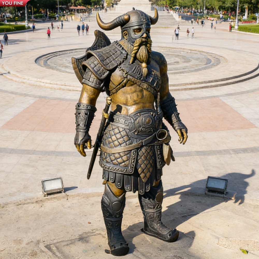 YOUFINE ブロンズ製バイキング戦士像 北欧風歴史彫刻 プラザ・ガーデン