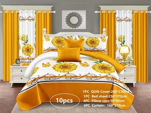 बड़ा फूल microfiber कस्टम बहु राजा 10PCS पॉलिएस्टर चादर शादी पर्दा बिस्तर सेट - Product Image 6