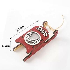 2026 New Decorations Xmas Wood Sleigh Hanging Ornament Led Light Wooden Crafts Sled Holiday <b>Christmas</b> Pendants - Product Image 3