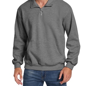 เสื้อสเวตเชิ้ตผู้ชายลำลองแบบสวมใส่สบายสำหรับฤดูใบไม้ร่วง คอซิป ¼  พร้อมลายปักและโลโก้ประดับลูกปัด ผ้าเฟรนช์เทอร์รี่ถักผสมผ้าฝ้าย - Product Image 1
