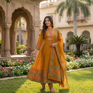 Châle en mousseline de coton couleur moutarde pour femme Womanica, motif traditionnel indien pakistanais, tissu 220g, toutes saisons, pour mariage et fête - Product Image 1