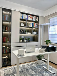 Librería Moderna <span class=keywords><strong>de</strong></span> <span class=keywords><strong>Madera</strong></span> <span class=keywords><strong>con</strong></span> Puertas <span class=keywords><strong>de</strong></span> Vidrio, Mueble <span class=keywords><strong>de</strong></span> Almacenamiento Vertical, Diseño Multifuncional Ecológico y Duradero para Oficina en Casa - Product Image 4