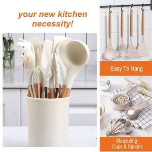 Custom 33 Pcs Kitchen Accessories Mixing Spatula Non <b>Stick</b> Cookware Set <b>Silicone</b> Kitchen Utensils Set With Wooden Handle - Product Image 6