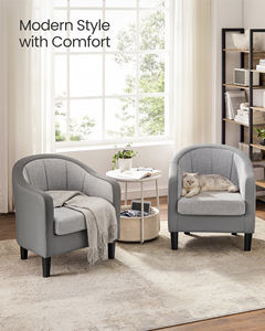 VASAGLE كرسي من القماش الكتاني Armchai المريح للمساحات الصغيرة + كرسي رمادي اللون من البولي يوريثان كرسي حديث بملصق - Product Image 3