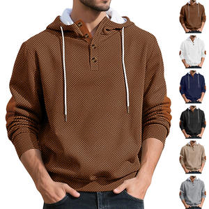 Sudadera con Capucha Minimalista para Hombre, Manga Larga, Diseño Jacquard con Botones al Frente, Informal, para Uso Diario, a la Moda - Product Image 3