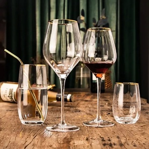 Verres à vin en cristal <span class=keywords><strong>transparent</strong></span> de luxe, gobelet élégant au design moderne avec bord doré pour bar ou mariage, verres à cocktail - Product Image 6