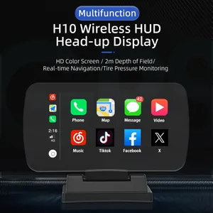 H10 HUD Pantalla frontal universal GPS OBD Inalámbrico CarPlay Navegación automática y TPMS Pantalla de proyección de pantalla de teléfono inteligente HD