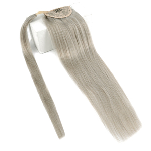 K.Swigs Extension de queue de cheval courte à clipser, Cheveux chinois Remy vierges lisses, Pointes pleines, Gris soyeux, Queue de cheval enveloppante, Extensions longues - Product Image 4