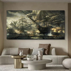 Pintura al Óleo Retro <span class=keywords><strong>de</strong></span> Paisaje Marino con Barco Velero, <span class=keywords><strong>Arte</strong></span> <span class=keywords><strong>de</strong></span> Pared Enmarcado, Obra <span class=keywords><strong>de</strong></span> <span class=keywords><strong>Arte</strong></span> Grande para Colgar en la Pared, Decoración para Sala <span class=keywords><strong>de</strong></span> Estar - Product Image 4