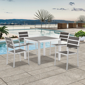Juego de Muebles de Exterior para Playa, Bar o Restaurante, Resistentes al Agua, de Aluminio Cepillado, Mesas y Sillas Cuadradas para Comedor - Product Image 2