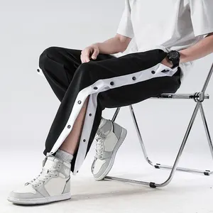 Calças de botão lateral masculinas, adesivo esportivo para fitness e pista para homens, novo design, 2021