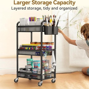 <b>Kitchen</b> <b>Storage</b> Rack Multi-Functional Movable <b>Trolley</b> With Mesh Shelves For <b>Kitchen</b> Bathroom Organizers Carbon Steel ABS - Product Image 2
