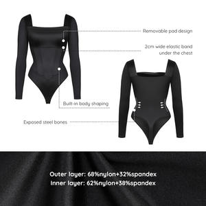 Body Moldeador para Mujer con Control de Abdomen, Cuello Cuadrado Retro, Corsé Incorporado, Copas Removibles, Transpirable, <span class=keywords><strong>3D</strong></span>, al por Mayor - Product Image 3