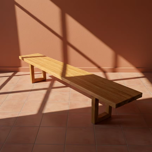 Banc en bois massif Natsuki avec finition naturelle, design minimaliste moderne, durable et facile à nettoyer, pour salon, extérieur - Product Image 3