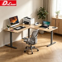Bureau d'ordinateur en L en bois avec triple moteur et télécommande à mémoire