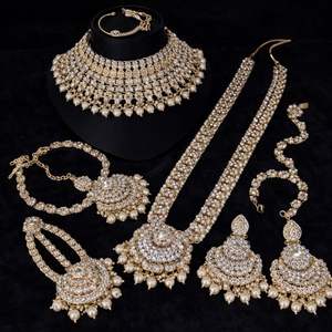 <b>Gold</b> Plated Antique Bridal Jewelry <b>Set</b>: Traditional Ethnic Choker <b>Necklace</b>, <b>Earrings</b> & Maang Tikka for Women <b>and</b> Girls - Product Image 4