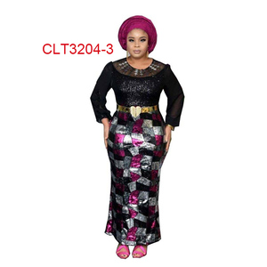 Robe de soirée longue noire ou <span class=keywords><strong>africaine</strong></span>, manches longues, paillettes, <span class=keywords><strong>tunique</strong></span> avec jupe, mode <span class=keywords><strong>femme</strong></span>, automne - Product Image 3
