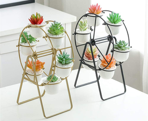 Planteur Succulent en céramique, 6 pièces, Pots <span class=keywords><strong>de</strong></span> fleurs à grande roue, Pots <span class=keywords><strong>de</strong></span> plantes <span class=keywords><strong>de</strong></span> jardin avec support doré - Product Image 6