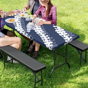 Penutup meja piknik pola desain seni garis puakeni dicetak sesuai permintaan melindungi dan menghias meja piknik mengumpulkan luar ruangan