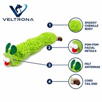 Jouet en peluche pour chat, chenille verte bouclée, 80 cm de long, avec yeux pompons, doux et câlin