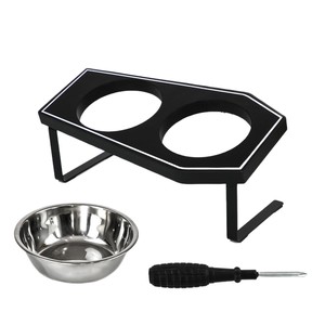 Wooden cat bowl stand, pet dining <b>table</b> feeder, Gothic style double bowl dog food bowl stand with slanted opening and <b>tall</b> - Product Image 5