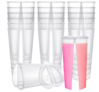 Fournisseur d'usine 700ml demi-tasse double en plastique PP Split Boba Tea Twins Partager le goût deux saveurs sur une tasse avec couvercles