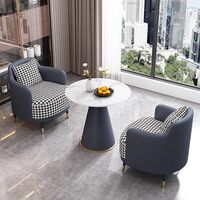 Conjunto de Sofá de Cuero Minimalista de Lujo Ligero y Mesa de Oficina con Estructura de Madera, Combinación de Silla y Mesa para Oficina y Hotel, Sofá de Descanso para Balcón