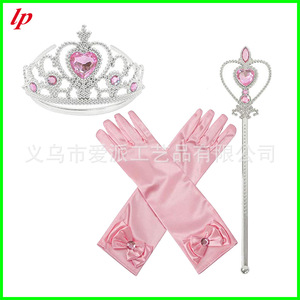 Princess Crown <b>Magic</b> Wand Gloves <b>Set</b> Gold Red Heart Design For Girls Costume Accessories LPP4614 - Product Image 3
