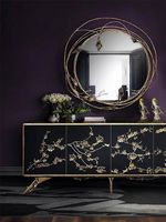 Console en métal au design noir moderne et épuré, meuble d'entrée de luxe léger avec base en cuivre pur, table d'appoint