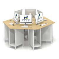 Combinaison de bureau d'ordinateur de laboratoire en bois hexagonal avec support CPU