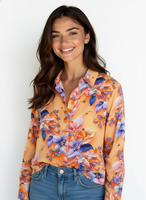 Chemise à manches longues boutonnée à imprimé floral 100% coton pour femmes, chemisier décontracté, respirant, coupe régulière pour le port quotidien au bureau