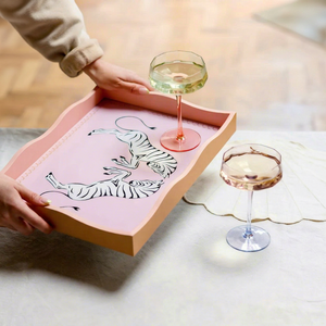 Decorative Display Animal Print Stylish Vanity Organizer Unique Gift for Modern Homes Pink Zebra Art Lacquer Serving Tray - Product Image 1