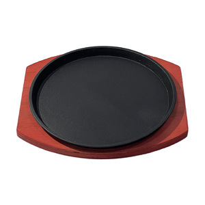 Plaque de cuisson ronde antiadhésive <span class=keywords><strong>en</strong></span> <span class=keywords><strong>fonte</strong></span> pour fruits de mer, steaks et fajitas, avec base <span class=keywords><strong>en</strong></span> bois - Product Image 1
