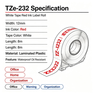 Compatible con la cinta de etiquetas Brother P-Touch de 12 mm TZe-232 Rojo sobre Blanco Venta al por Mayor de Fábrica - Product Image 2