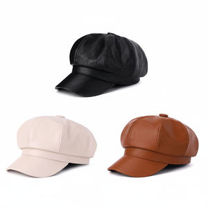 Chapeau d'hiver en cuir PU de haute qualité pour femmes chapeau rond réglable avec chaud à l'intérieur de la mode décontracté chapeaux en gros - Product Image 1