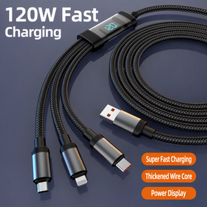 Cable de Carga Rápida 3 en 1 de 120W con Pantalla Digital, Cable <span class=keywords><strong>USB</strong></span> Trenzado de Nailon para Teléfonos Móviles con Conector Tipo <span class=keywords><strong>C</strong></span> y Micro - Product Image 3