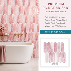 <span class=keywords><strong>Piastrelle</strong></span> a Mosaico in Acquerello <span class=keywords><strong>Rosa</strong></span> e Bianco per Pareti del Bagno, Decorazione Elegante e Delicata per Toilette - Product Image 1