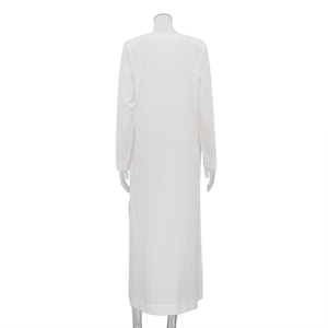 <span class=keywords><strong>Abito</strong></span> <span class=keywords><strong>Lungo</strong></span> Estivo da Donna in Cotone Bianco <span class=keywords><strong>con</strong></span> Spalline Imbottite, Scollo a V <span class=keywords><strong>Profondo</strong></span>, <span class=keywords><strong>Spacco</strong></span> Alto e Maniche Lunghe, <span class=keywords><strong>con</strong></span> Tasche - Vendita all'Ingrosso - Product Image 4
