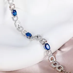 Grace Jewelry Mysterious Blue Gemstone Spinel White Zircon Letter D Shape 925 Sterling Silver Personalized Bracelets For Women