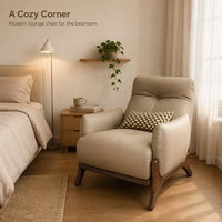Fauteuil en cuir PU rembourré avec dossier rotatif, base en bois de frêne, chaise de détente pour salon, chambre à coucher, coin lecture